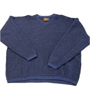 Vintage ALPS Sweater Mens XL Blue Wool Blend Textured Knit 80s Grandpa USA Made